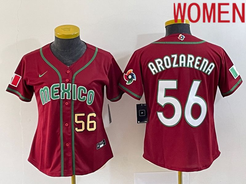 Women 2023 World Cub Mexico #56 Arozarena Red Nike MLB Jersey9
